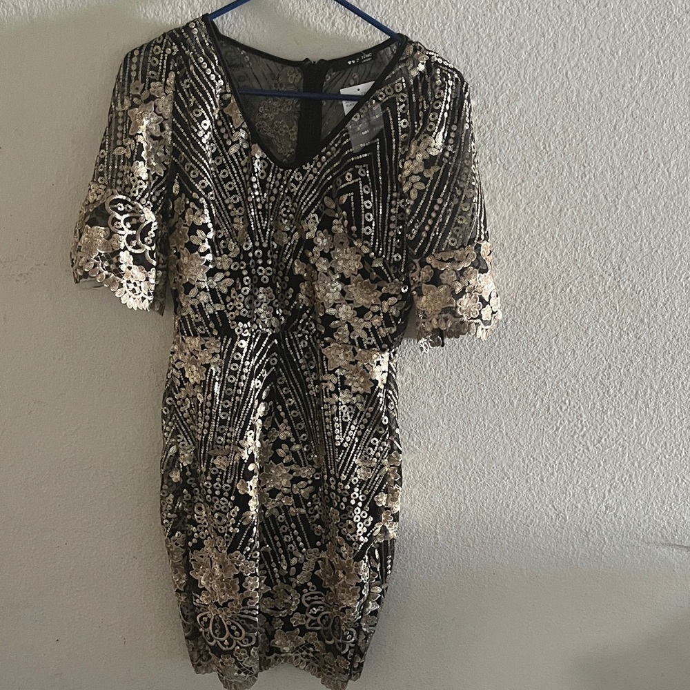 TFNC Black and Gold Sequin Mini Dress